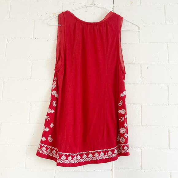 ANTHROPOLOGIE Akemi & Kin Embroidered Sleeveless Top Red Small S - Picture 6 of 8